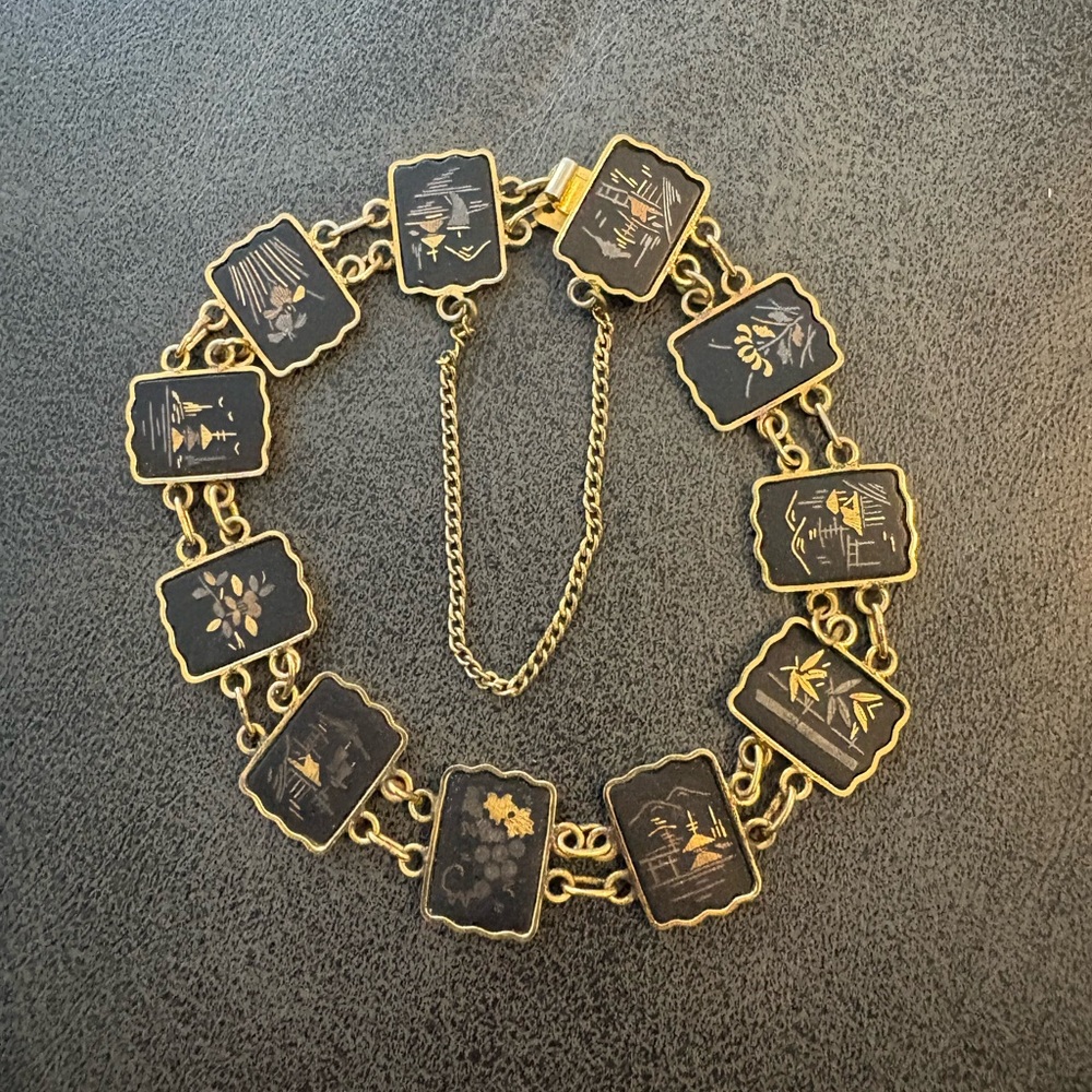 Vintage Amita Japan 11-Panel Damascene Bracelet
